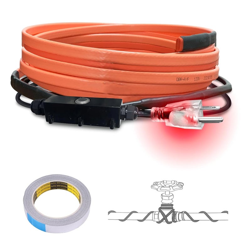 Cupohus Self-Regulating Heat Tape for Water Pipes 9FT, Waterproof Thermostat for Outdoor, Freeze Protection Heat Trace Cable for Metal, Plastic Home Pipes, Roof and RV, 110-120V - Image 1